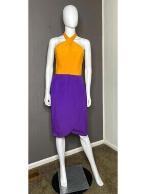 1980's-1990’s Color Blocked Halter Dress Purple and Orange by Liz Claiborne sz 6